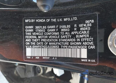 2018 Honda Civic Lx из США, поврежденный, VIN SHHFK7H22JU228053